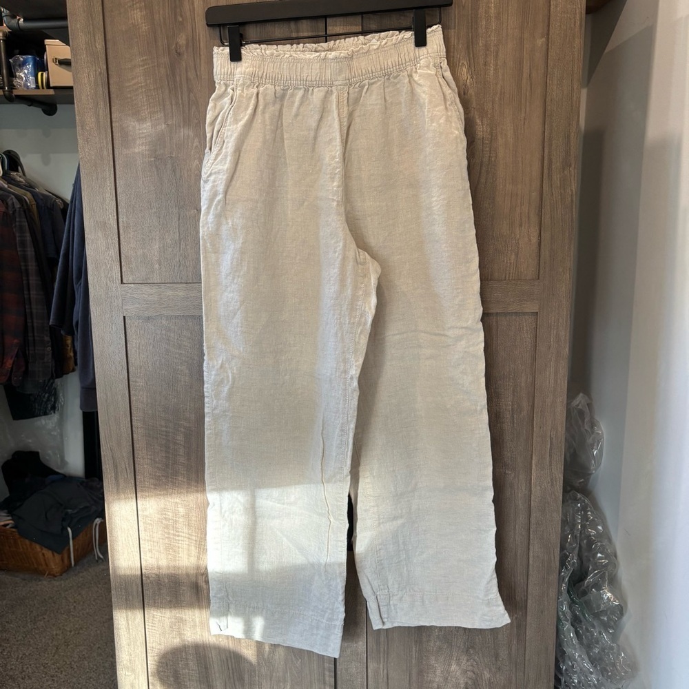 H&M linen blend wide leg pants beige small